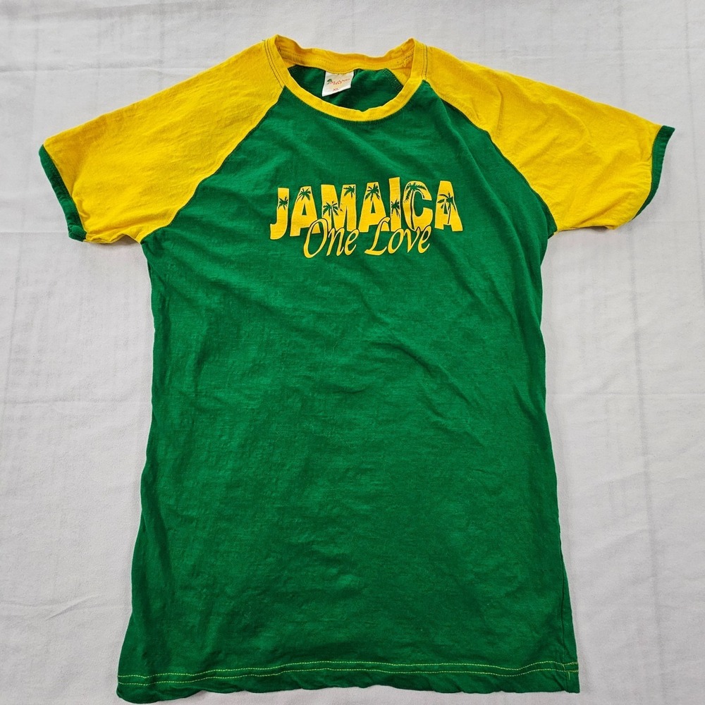 Jamaica One Love Green Yellow Short Sleeve Cotton T-Shirt Youth XL